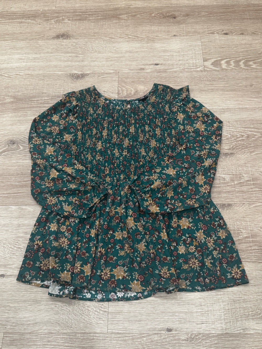 Torrid Size 1 Teal Floral Smocked Peplum Top Long Sleeve Boho